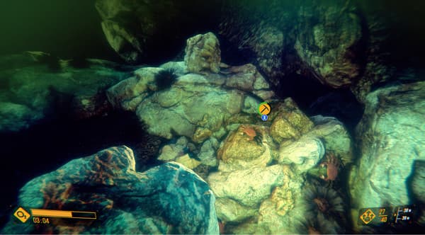 Video game screenshot showing an underwater mining