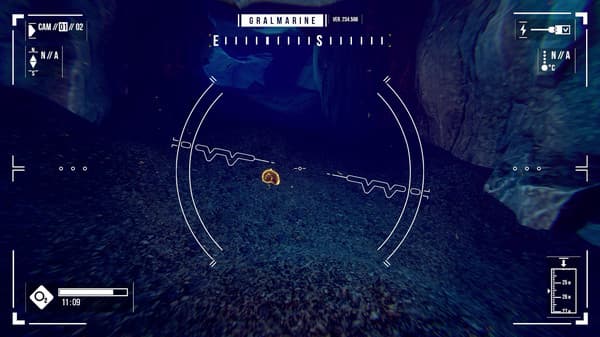 Video game screenshot showing UI view from a deep-sea robot camera